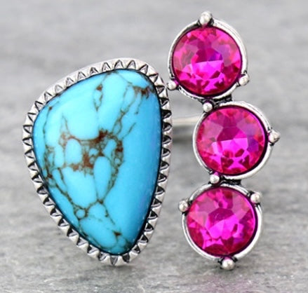 TURQUOISE AND PINK CUFF RING