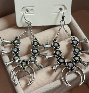 SILVER SQUASH BLOSSOM DANGLE EARRINGS