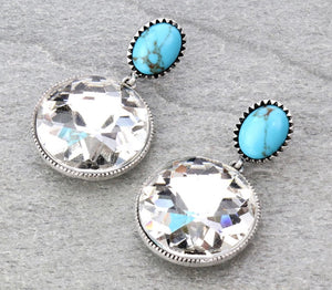 TURQUOISE AND CLEAR STONE EARRINGS