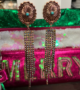 COPPER FRINGE RHINESTONE EARRINGS