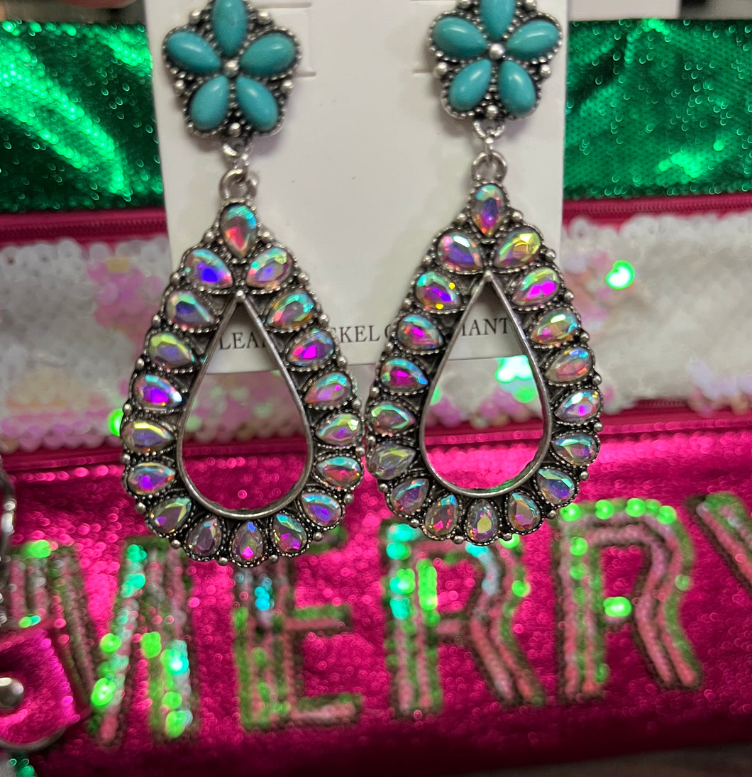 TURQUOISE AND CRYSTAL TEARDROP EARRINGS