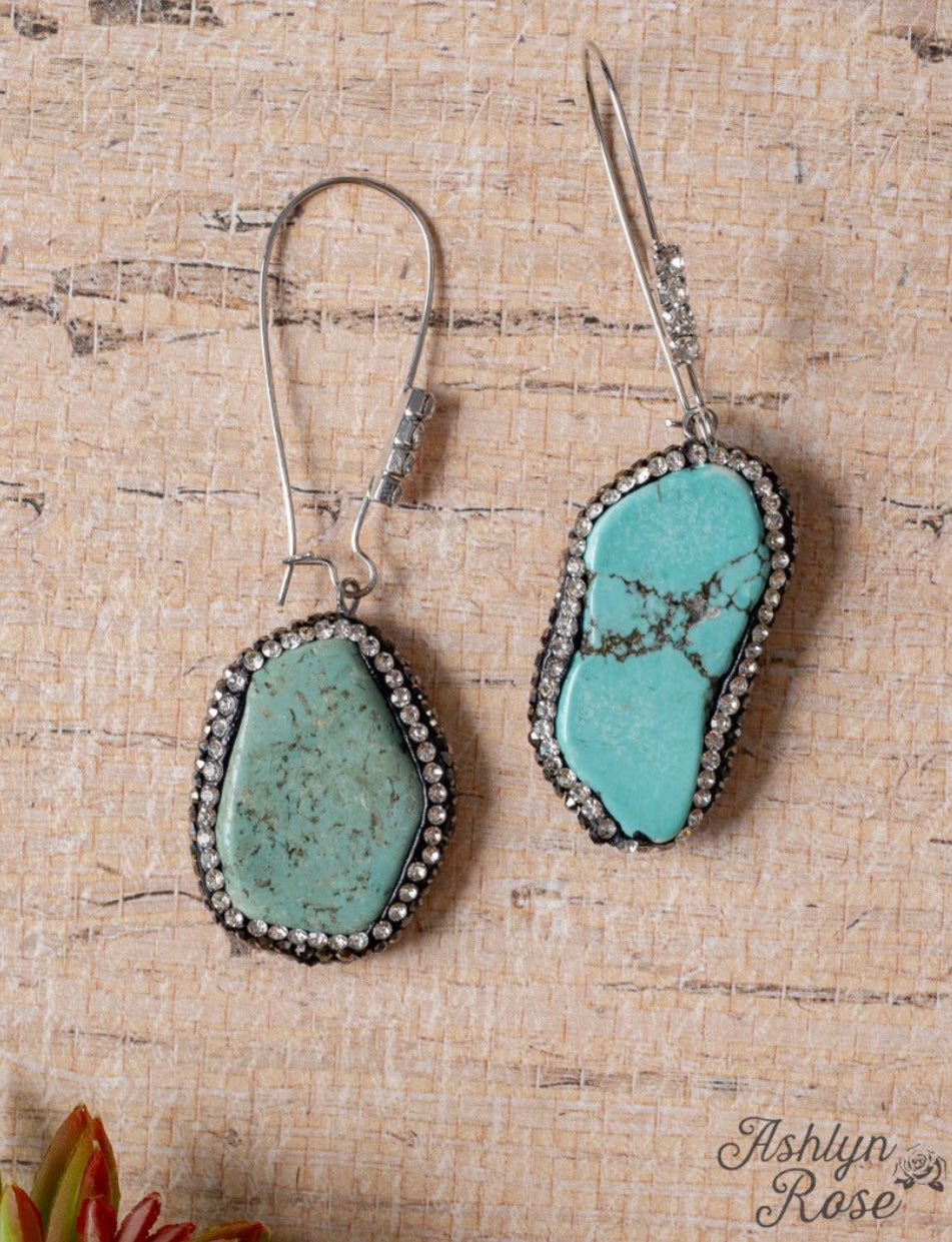 YOU ROCK MY SOUL RHINESTONE TURQUOISE DANGLE EARRINGS