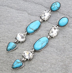 TURQUOISE AND RHINESTONE DANGLE EARRINGS