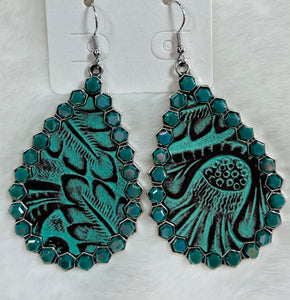 TURQUOISE LEATHER TEARDROP EARRINGS