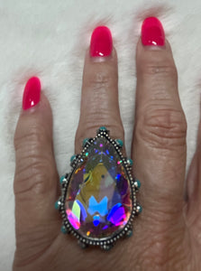 TEARDROP IRIDESCENT WITH TURQUOISE RING