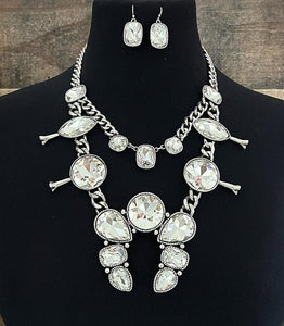 SQUASH BLOSSOM RHINESTONE NECKLACE WITH EARRINGS