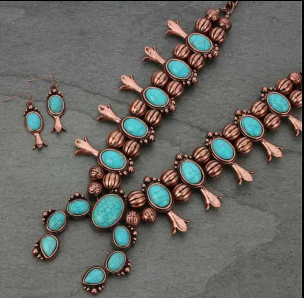 SQUASH BLOSSOM NECKLACE SET*COPPER