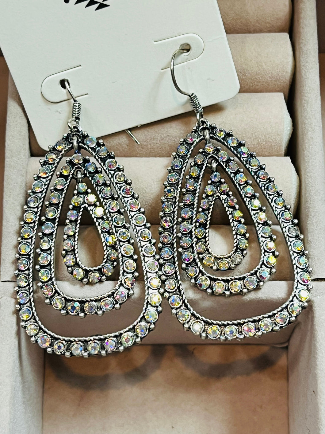 SILVER TEARDROP IRIDESCENT EARRINGS