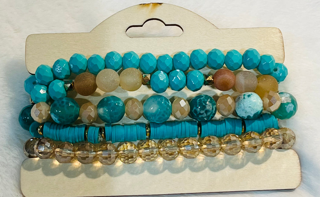 Turquoise & Agate 5 Strand Bracelets