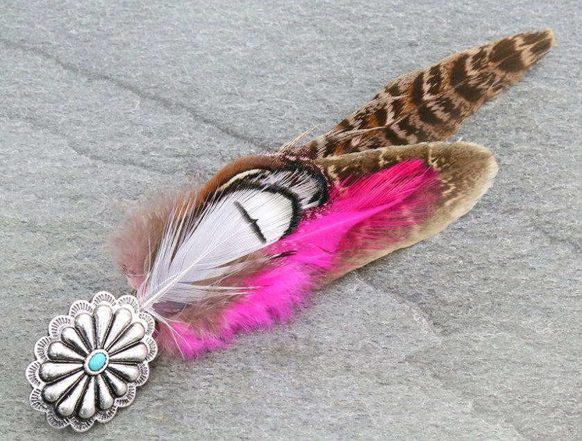 6” FEATHER & CONCHO HAT PIN