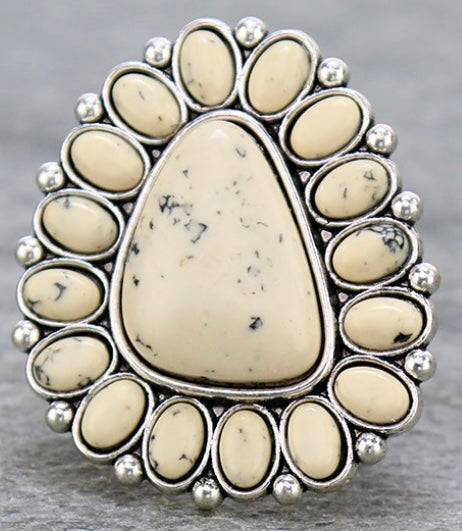 BEIGE CONCHO STRETCHY RING