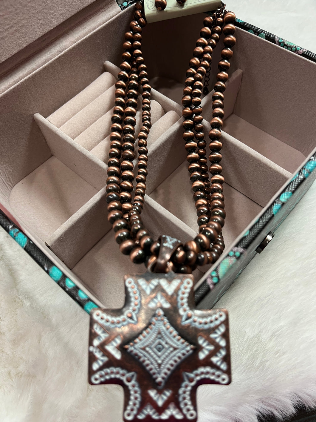 BRONZE NAVAJO WITH AZTEC CROSS PENDANT SET