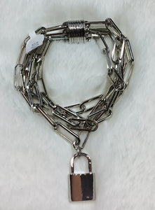 Silver Rhodium Paper Clip Bracelet w Lock & magnetic clasp