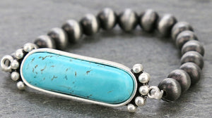 TURQUOISE AND NAVAJO STRETCHY BRACELET